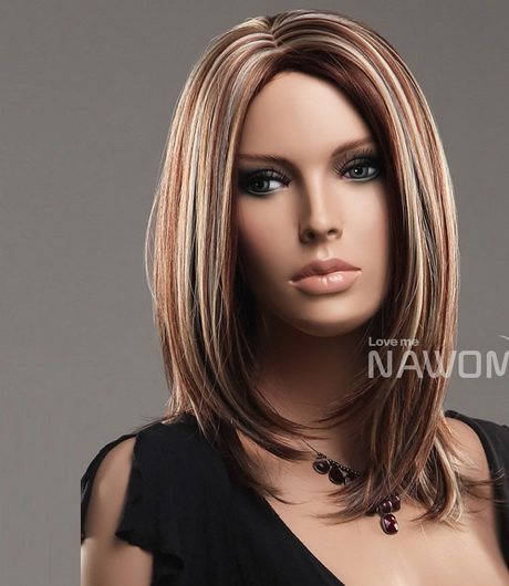 Free Shipping centre parting hairstyle Mixed color wig medium ...