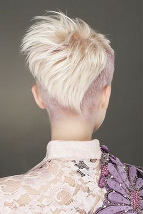 short blonde straight coloured multi-tonal choppy shaved-sides womens ...